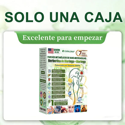 CURALONA® Parche Metabólico Nano de Microagujas ✈️ Solo 1 vez al día — cambios visibles en 7 días Fórmula con Berberina + Moringa ✅ Para grasa acumulada, piel flácida, niveles altos de azúcar, apnea del sueño, molestias en las articulaciones y más 💥