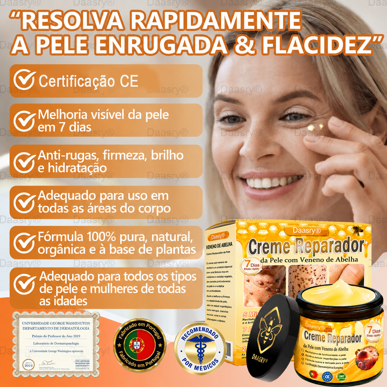 👨‍⚕️Certificado CE: Daasry® Creme Restaurador de Pele com Veneno de Abelha — Efeito Tipo Botox