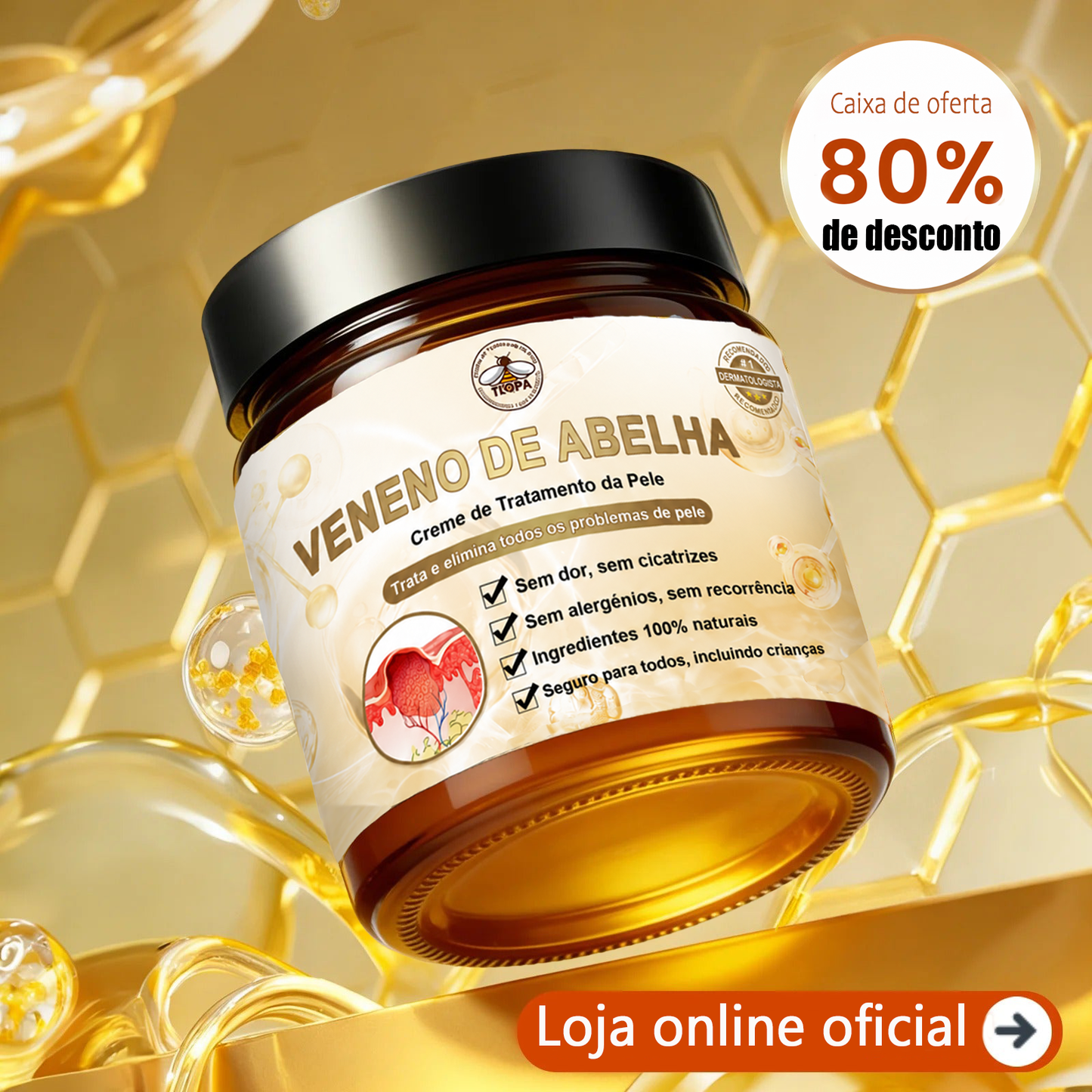 🔥 𝑻𝑳𝑶𝑷𝑨® Creme de Tratamento da Pele com Veneno de Abelha (👨‍⚕️ Com Certificação CE) 👍✅