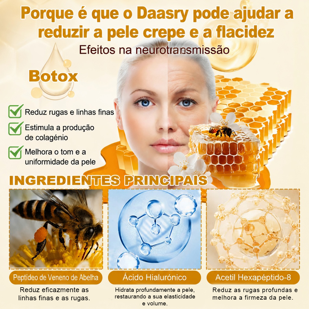 👨‍⚕️Certificado CE: Daasry® Creme Restaurador de Pele com Veneno de Abelha — Efeito Tipo Botox