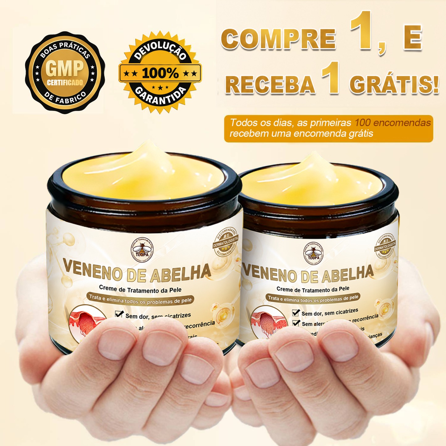 🔥 𝑻𝑳𝑶𝑷𝑨® Creme de Tratamento da Pele com Veneno de Abelha (👨‍⚕️ Com Certificação CE) 👍✅