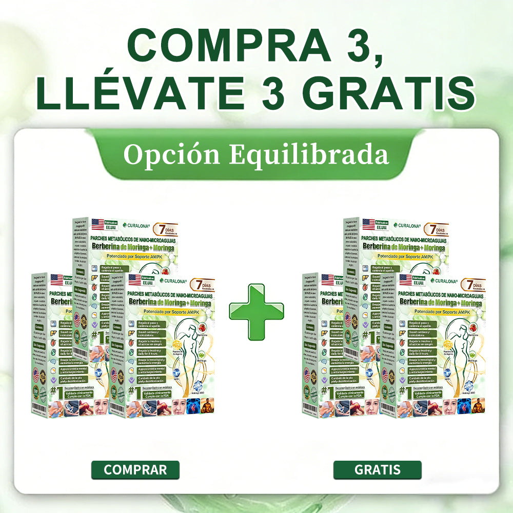 CURALONA® Parche Metabólico Nano de Microagujas ✈️ Solo 1 vez al día — cambios visibles en 7 días Fórmula con Berberina + Moringa ✅ Para grasa acumulada, piel flácida, niveles altos de azúcar, apnea del sueño, molestias en las articulaciones y más 💥