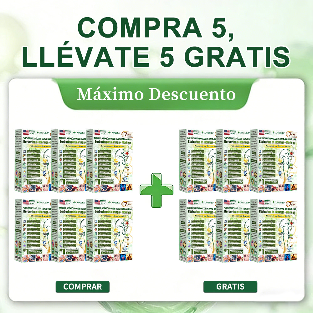 CURALONA® Parche Metabólico Nano de Microagujas ✈️ Solo 1 vez al día — cambios visibles en 7 días Fórmula con Berberina + Moringa ✅ Para grasa acumulada, piel flácida, niveles altos de azúcar, apnea del sueño, molestias en las articulaciones y más 💥