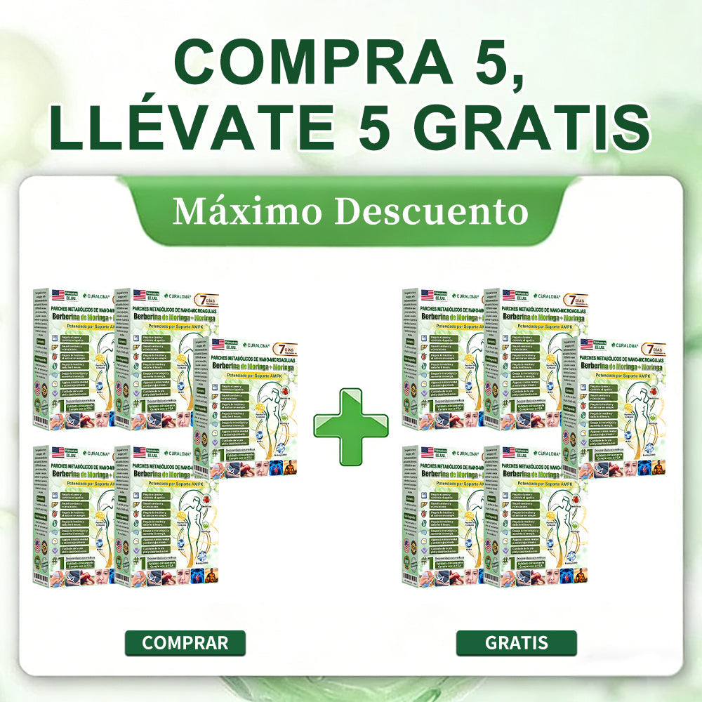 CURALONA® Parche Metabólico Nano de Microagujas ✈️ Solo 1 vez al día — cambios visibles en 7 días Fórmula con Berberina + Moringa ✅ Para grasa acumulada, piel flácida, niveles altos de azúcar, apnea del sueño, molestias en las articulaciones y más 💥