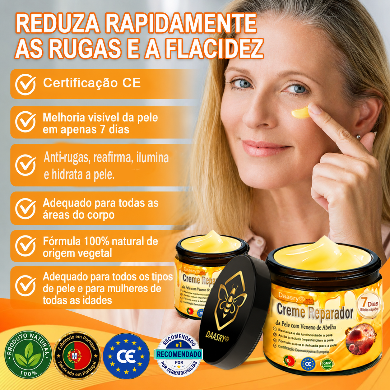 👨‍⚕️Certificado CE: Daasry® Creme Restaurador de Pele com Veneno de Abelha — Efeito Tipo Botox